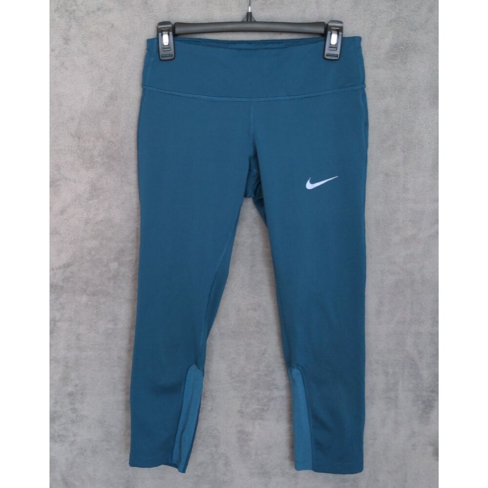 Nike Running Capri Leggings Size Small Teal Back Zip Pocket Athletic